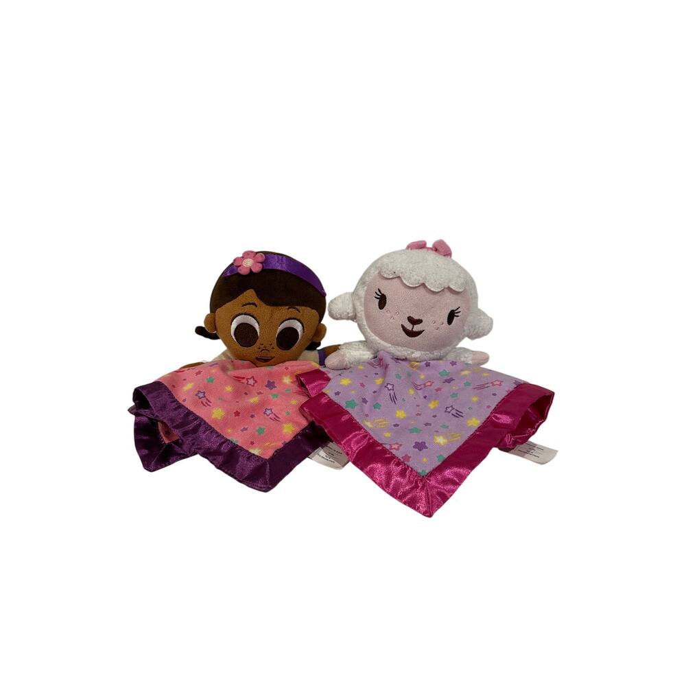 Disney Junior Doc McStuffins Lot of 2 Baby Lovey Lambie Pink Purple Satin Trim